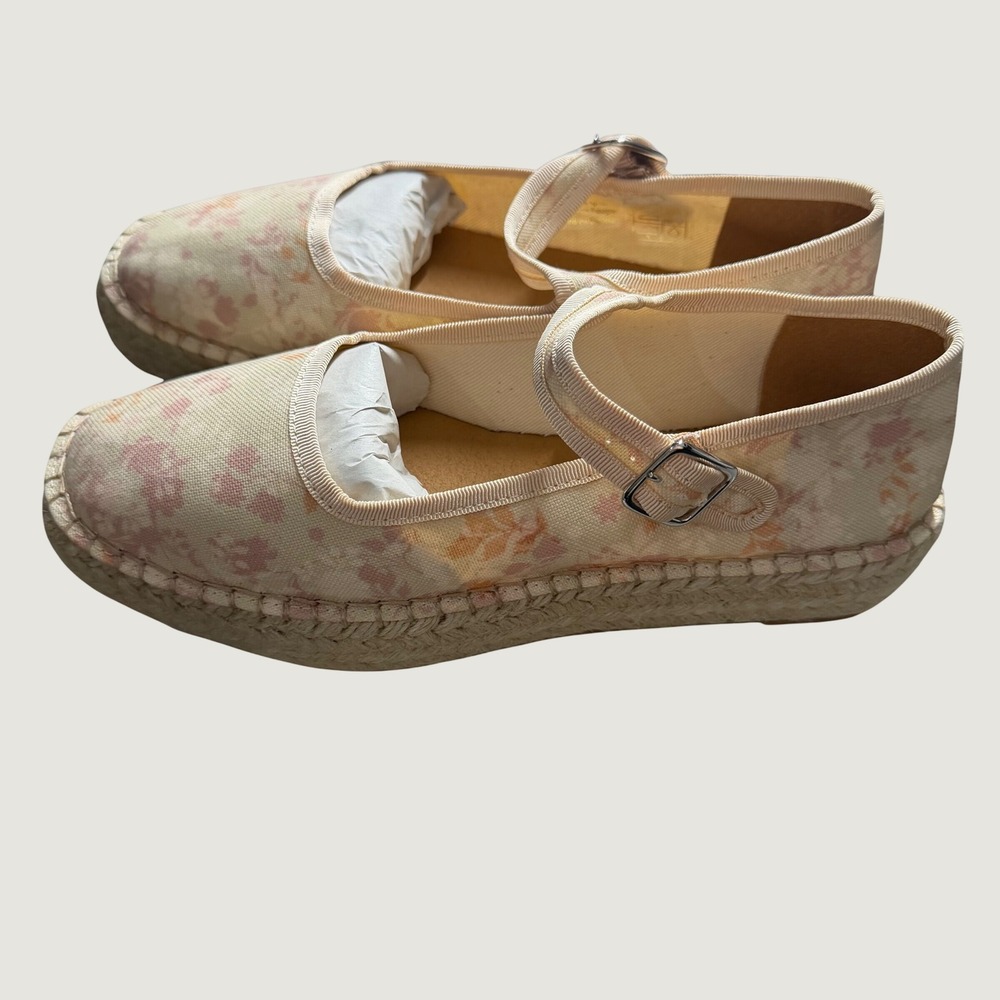 Maeve Anthropologie Mary Jane Espadrilles 38 Floral Canvas Flat Pink Cream